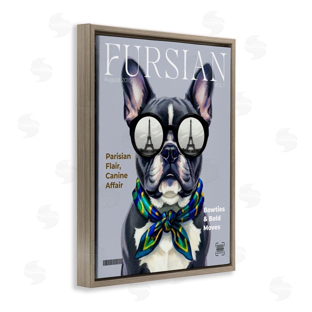 A Barefoot Stylist Fursian Dog Fashion Magazine Brown Floating Frame Canvas Wall Art Print