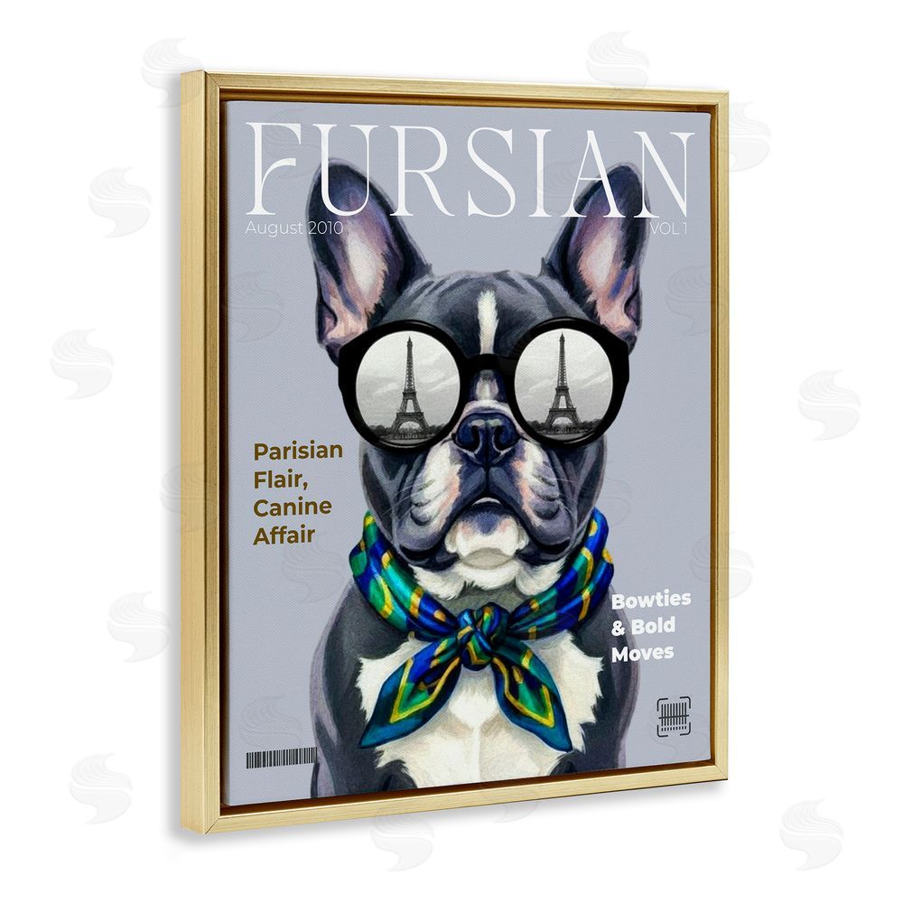 A Barefoot Stylist Fursian Dog Fashion Magazine Gold Floating Frame Canvas Wall Art Print