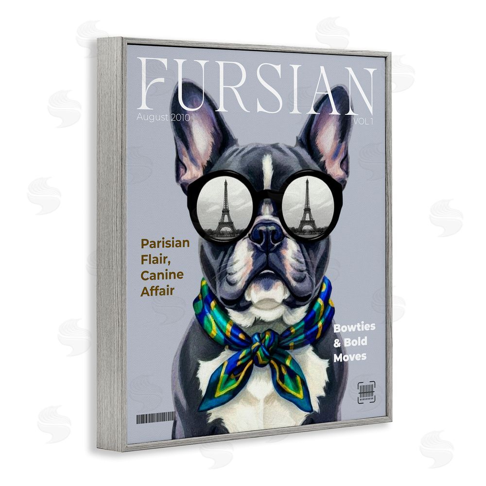 A Barefoot Stylist Fursian Dog Fashion Magazine Gray Framed Giclee Wall Art Print