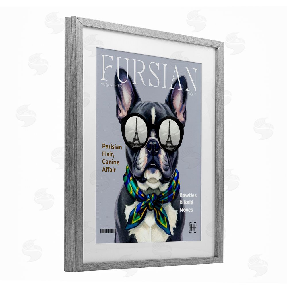 A Barefoot Stylist Fursian Dog Fashion Magazine Gray Framed Print Under Glass Wall Art