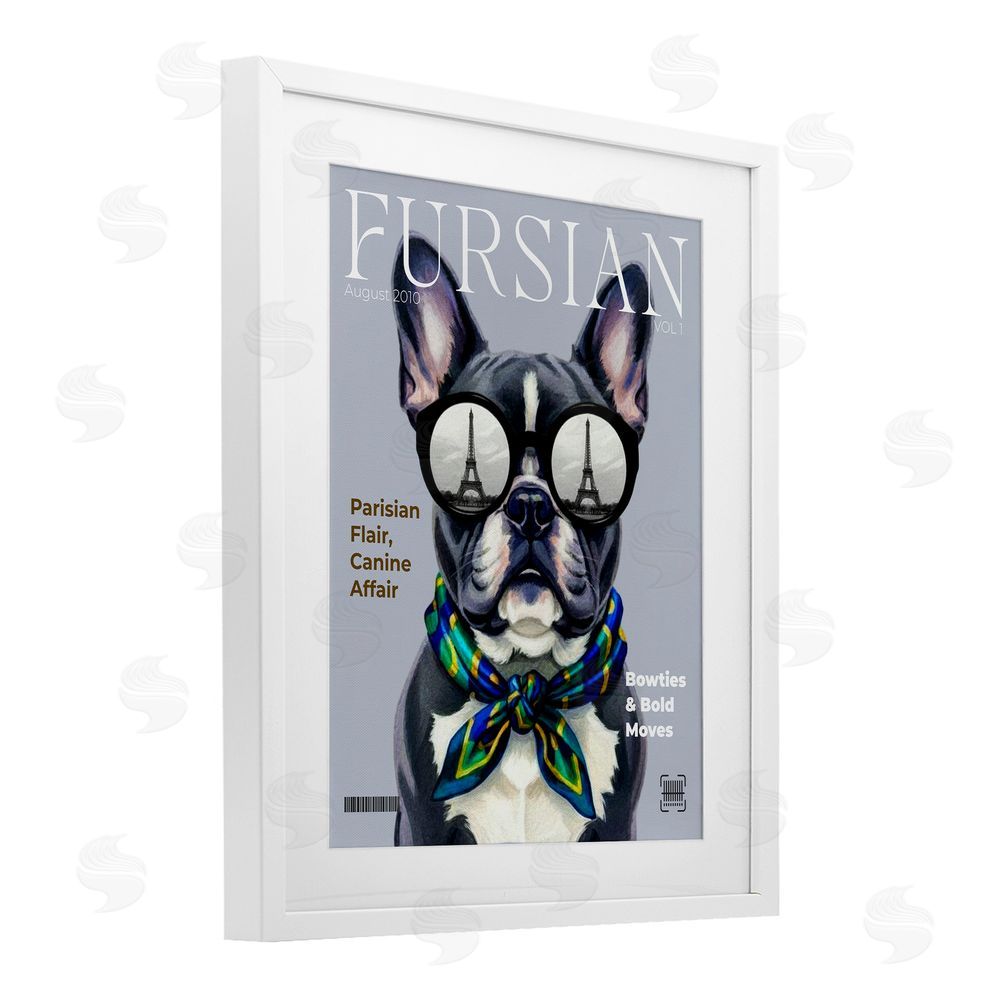 A Barefoot Stylist Fursian Dog Fashion Magazine White Framed Print Under Glass Wall Art