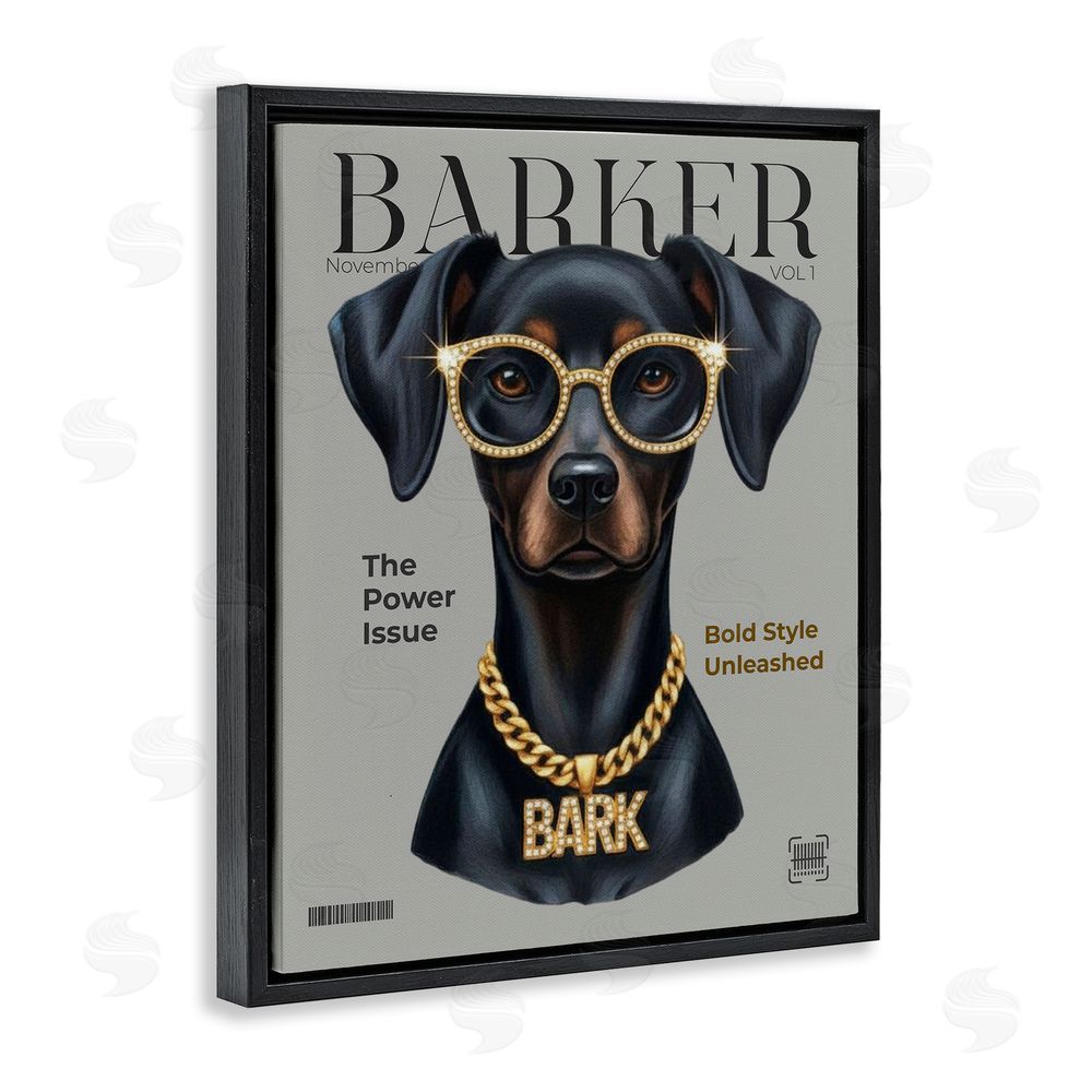 A Barefoot Stylist Barker Dog Fashion Magazine Black Floating Frame Canvas Wall Art Print