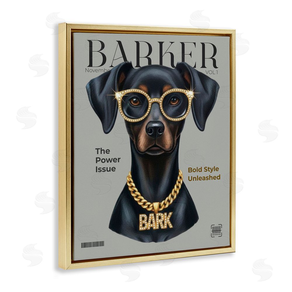 A Barefoot Stylist Barker Dog Fashion Magazine Gold Floating Frame Canvas Wall Art Print