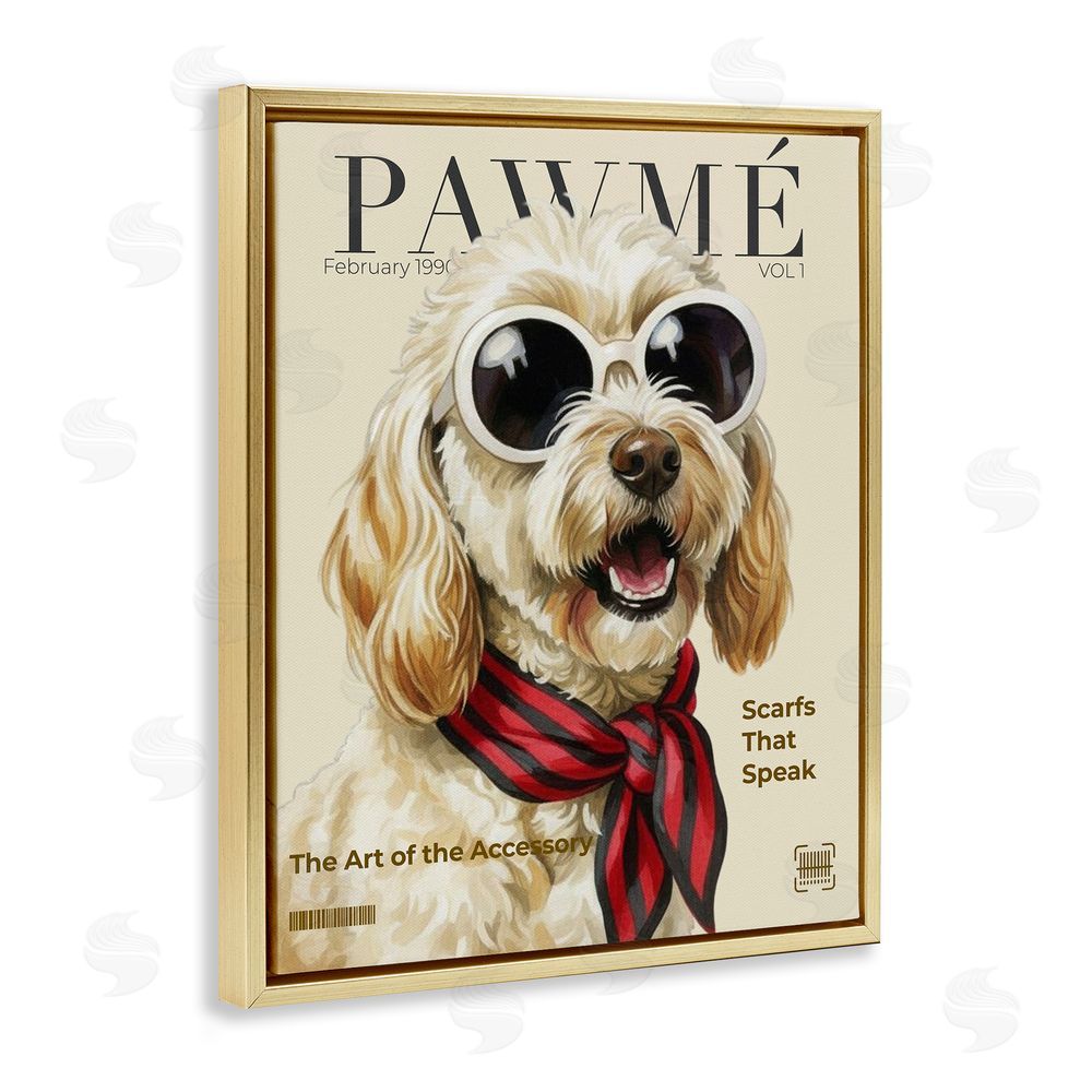 A Barefoot Stylist Pawme Dog Fashion Magazine Gold Floating Frame Canvas Wall Art Print
