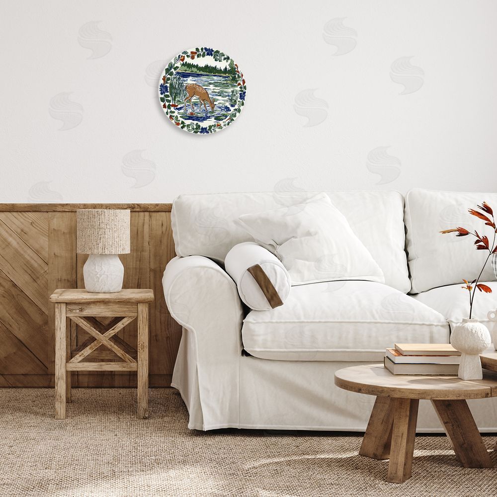 Yen Deer Drinks Water Wooden Wall Plaque Art Print in Room