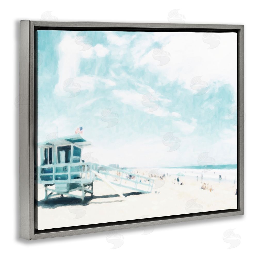 Kim Curinga Blue Beach Station Gray Floating Frame Canvas Wall Art Print