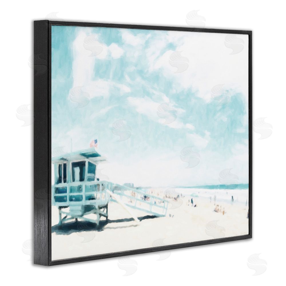 Kim Curinga Blue Beach Station Black Framed Giclee Wall Art Print