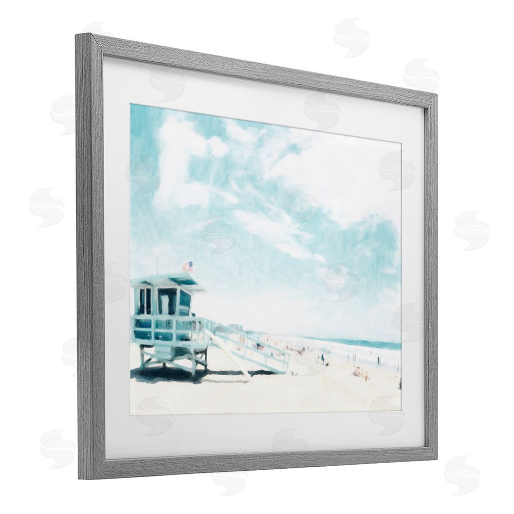 Kim Curinga Blue Beach Station Gray Framed Print Under Glass Wall Art