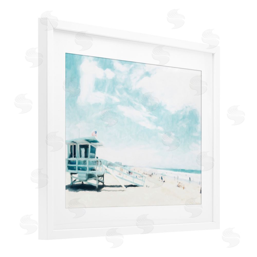 Kim Curinga Blue Beach Station White Framed Print Under Glass Wall Art