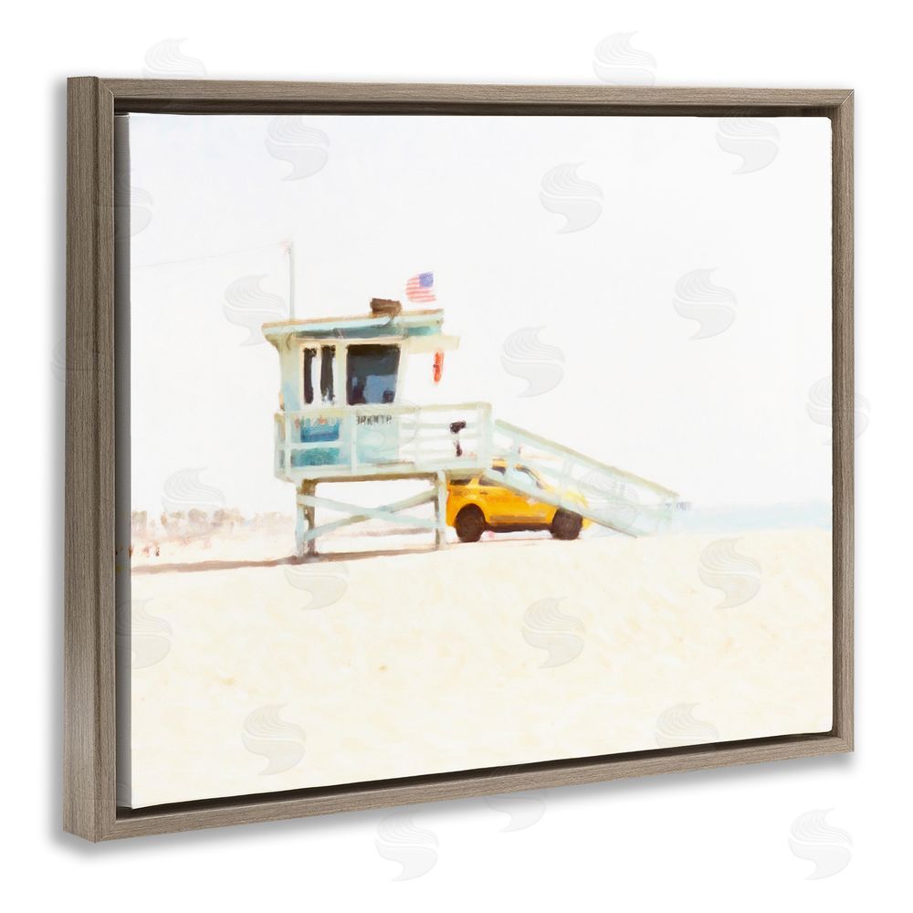 Kim Curinga Soft Light Lifeguard Station Brown Floating Frame Canvas Wall Art Print