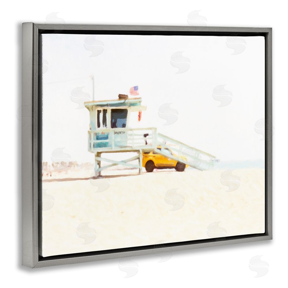 Kim Curinga Soft Light Lifeguard Station Gray Floating Frame Canvas Wall Art Print