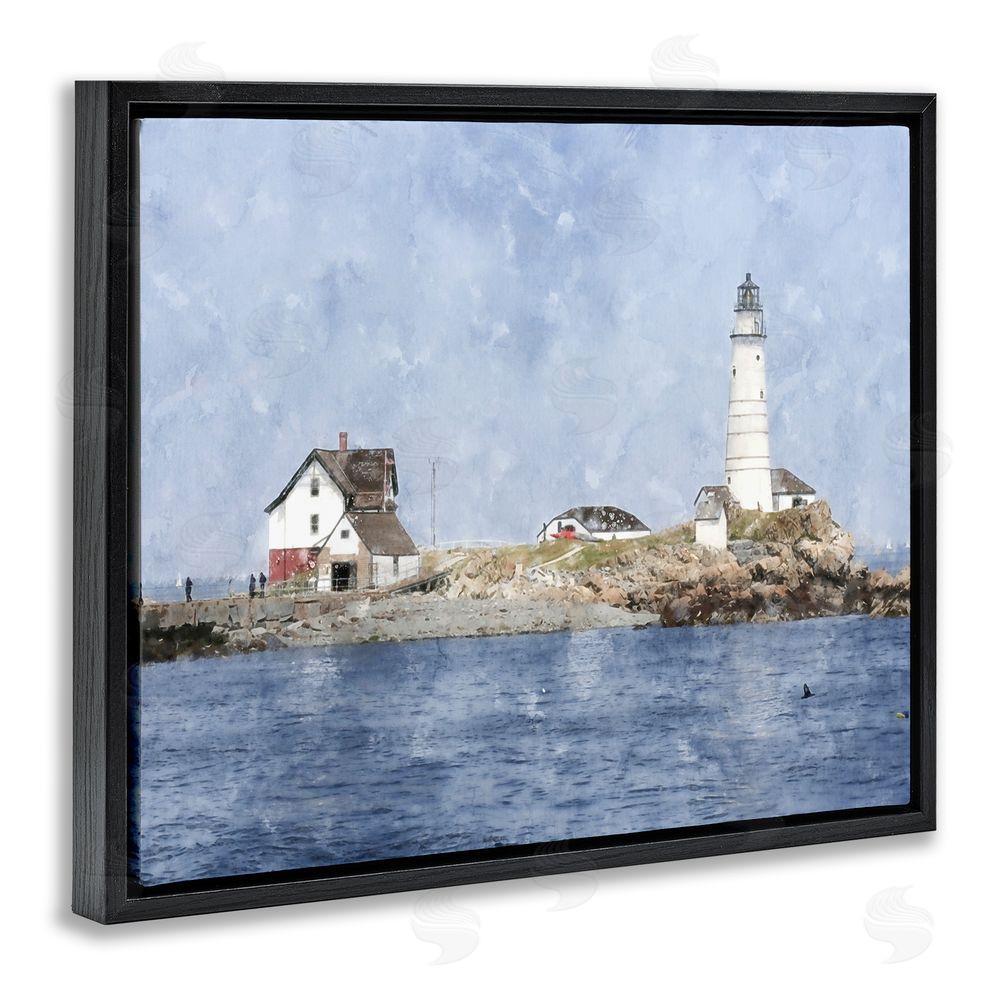 Kim Curinga Picturesque Lighthouse Island Black Floating Frame Canvas Wall Art Print