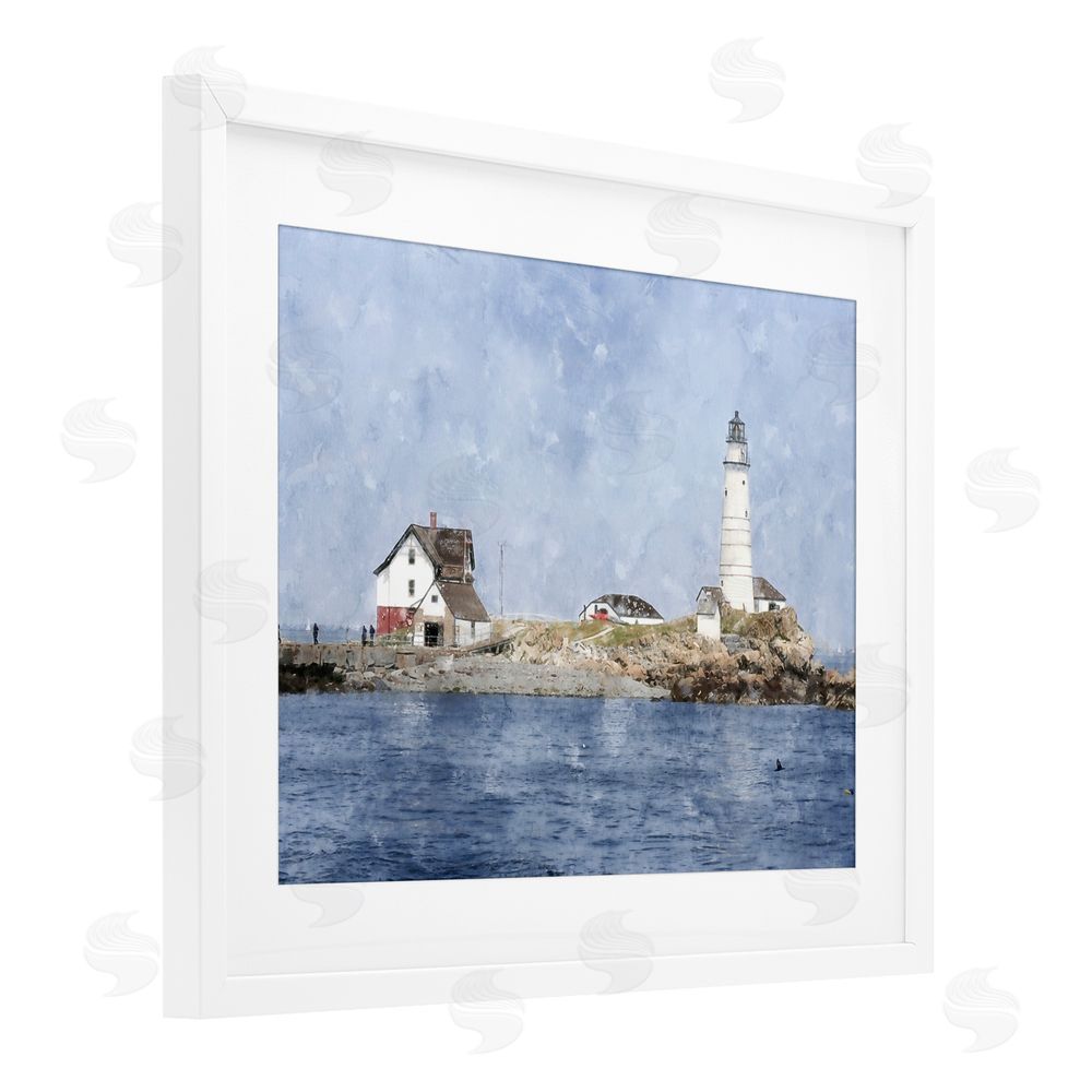 Kim Curinga Picturesque Lighthouse Island White Framed Print Under Glass Wall Art