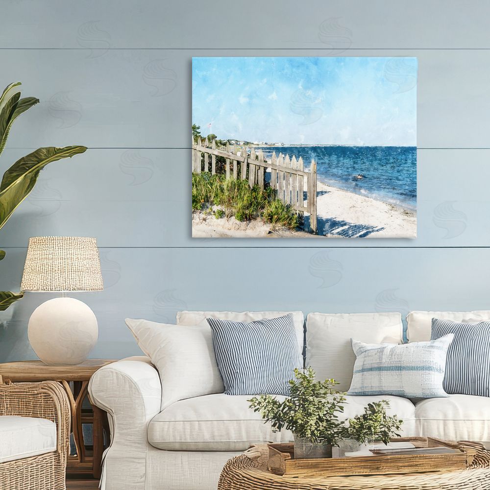 Kim Curinga Beach Pickets View Stretched Canvas Wall Art in Room