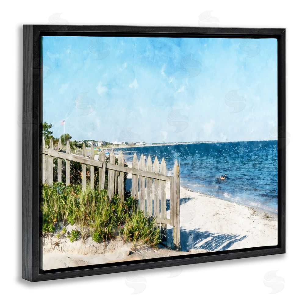 Kim Curinga Beach Pickets View Black Floating Frame Canvas Wall Art Print