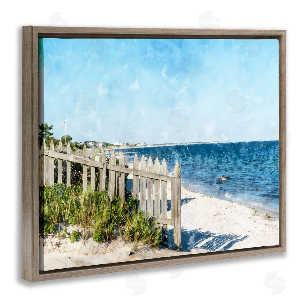 Kim Curinga Beach Pickets View Brown Floating Frame Canvas Wall Art Print