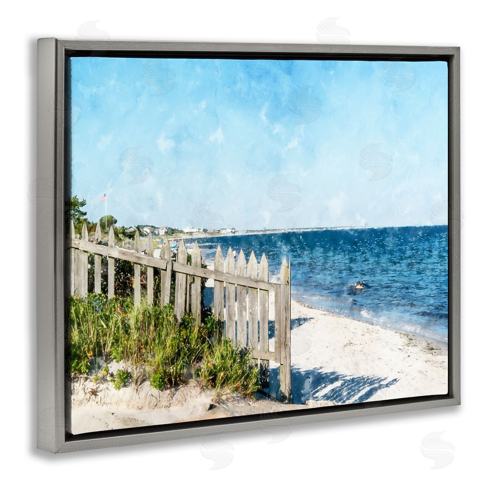 Kim Curinga Beach Pickets View Gray Floating Frame Canvas Wall Art Print