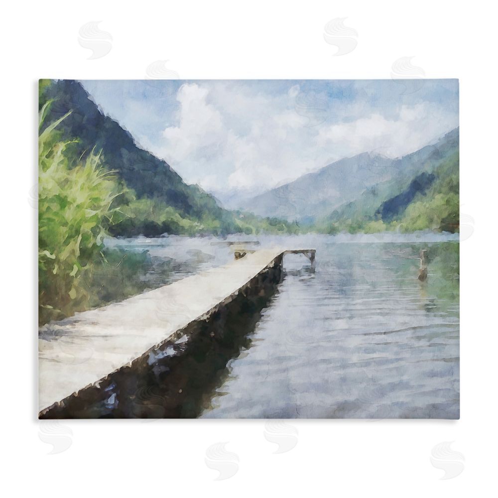 Kim Curinga Dappled Lake Dock Stretched Canvas Wall Art Print