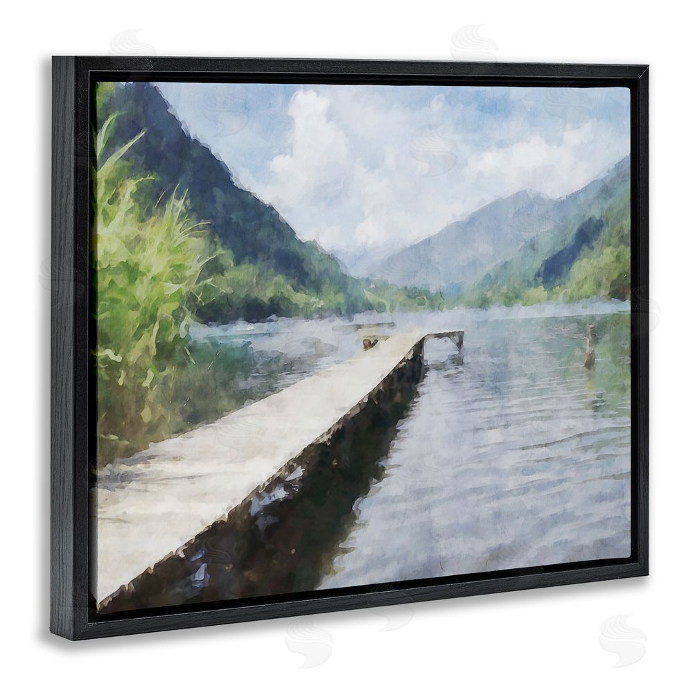 Kim Curinga Dappled Lake Dock Black Floating Frame Canvas Wall Art Print