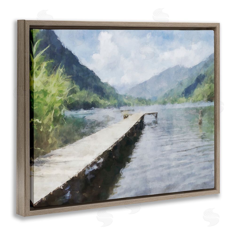 Kim Curinga Dappled Lake Dock Brown Floating Frame Canvas Wall Art Print