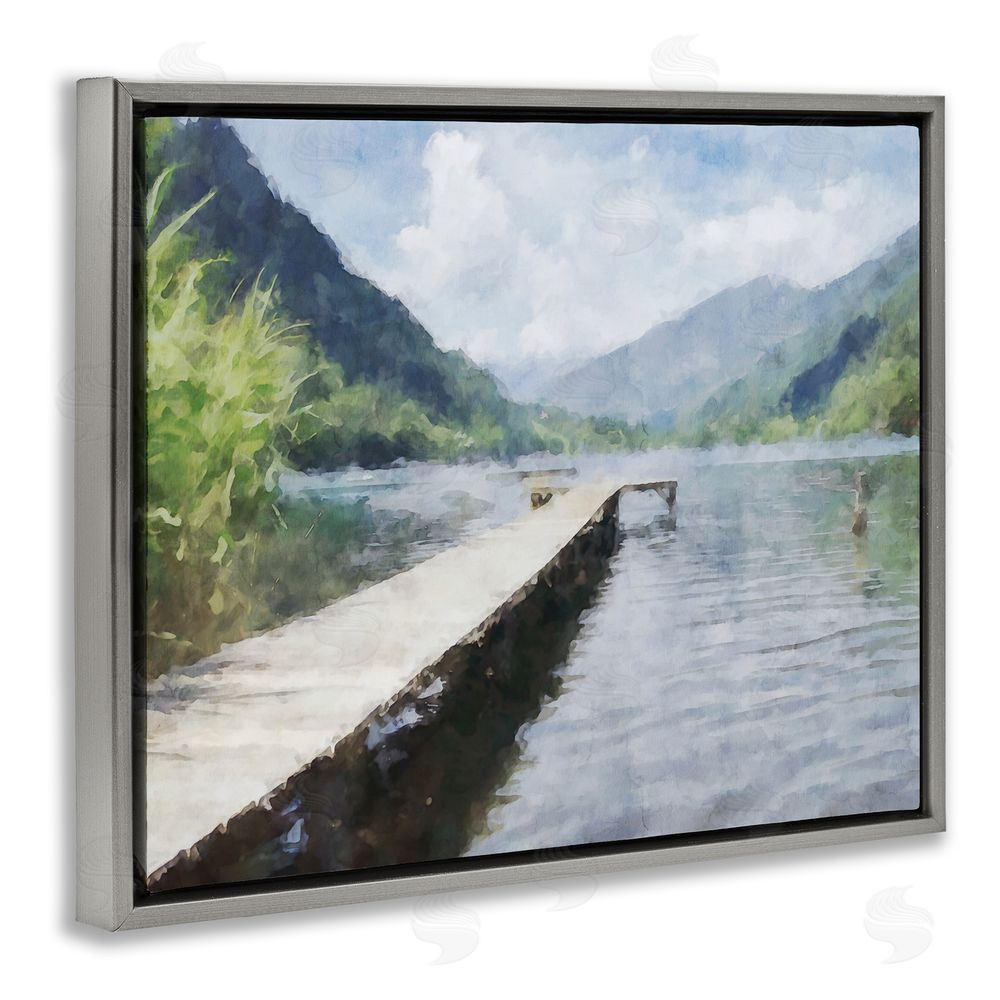 Kim Curinga Dappled Lake Dock Gray Floating Frame Canvas Wall Art Print