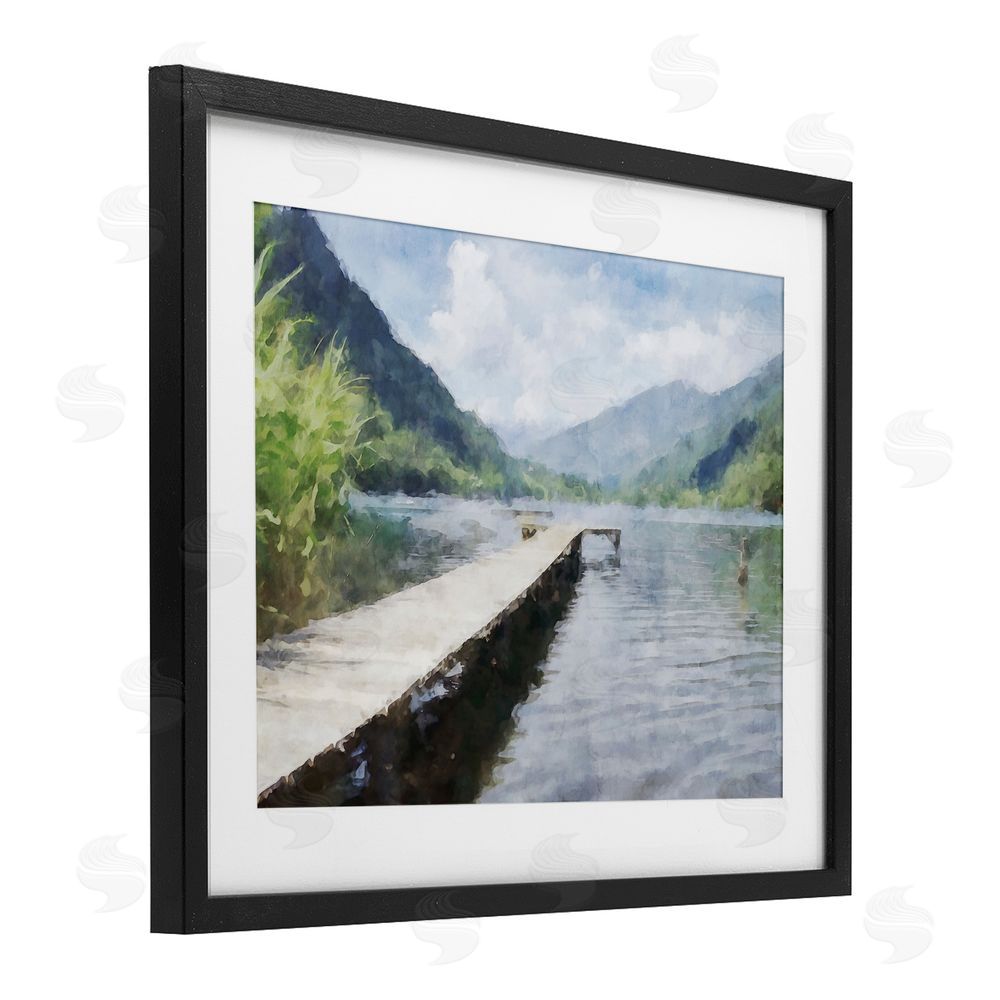 Kim Curinga Dappled Lake Dock Black Framed Print Under Glass Wall Art