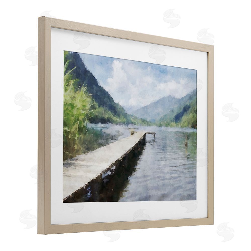 Kim Curinga Dappled Lake Dock Brown Framed Print Under Glass Wall Art