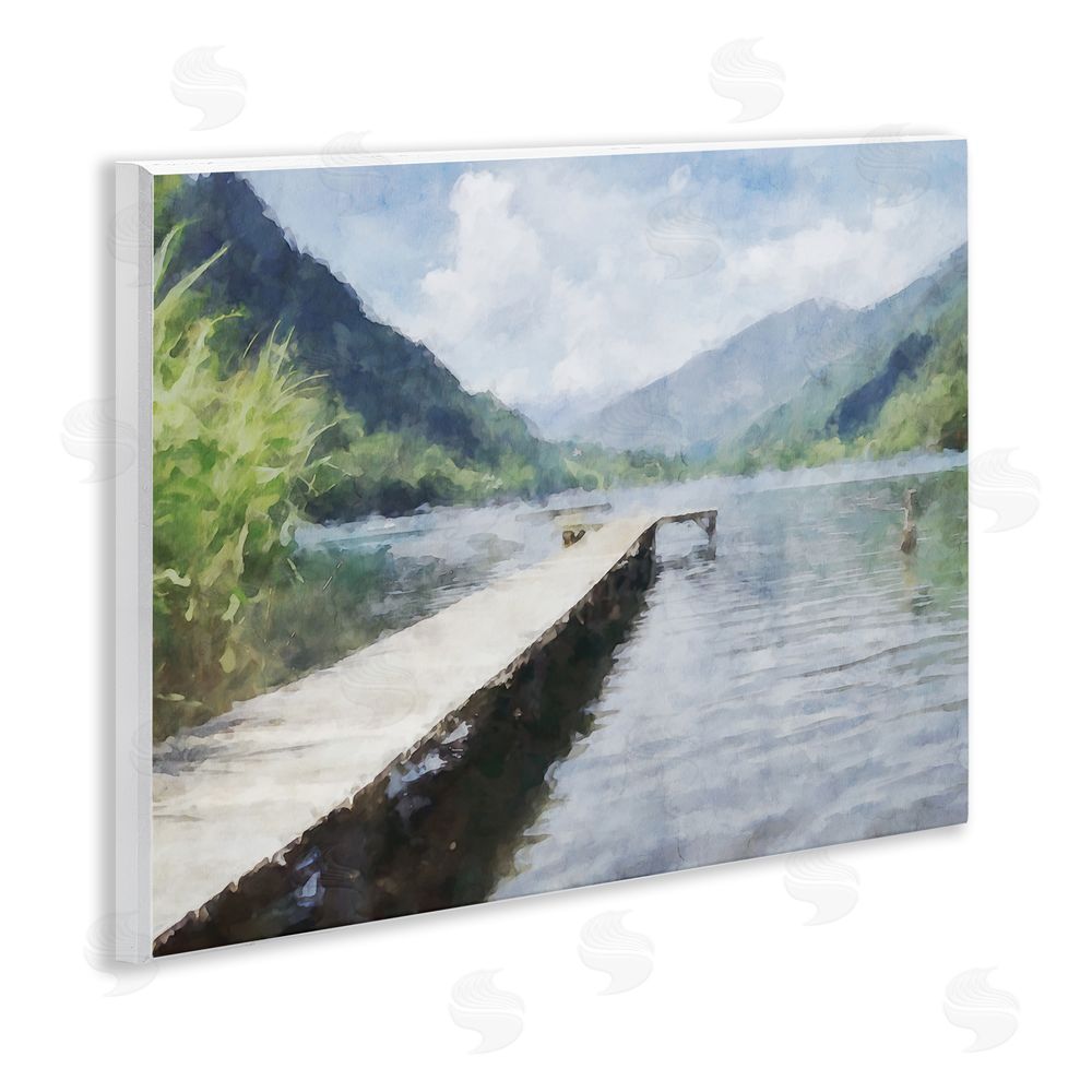 Kim Curinga Dappled Lake Dock Wooden Wall Plaque Art Print