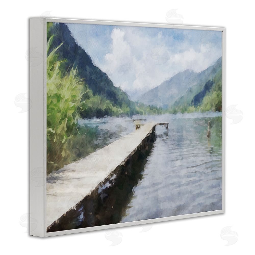 Kim Curinga Dappled Lake Dock White Framed Giclee Wall Art Print