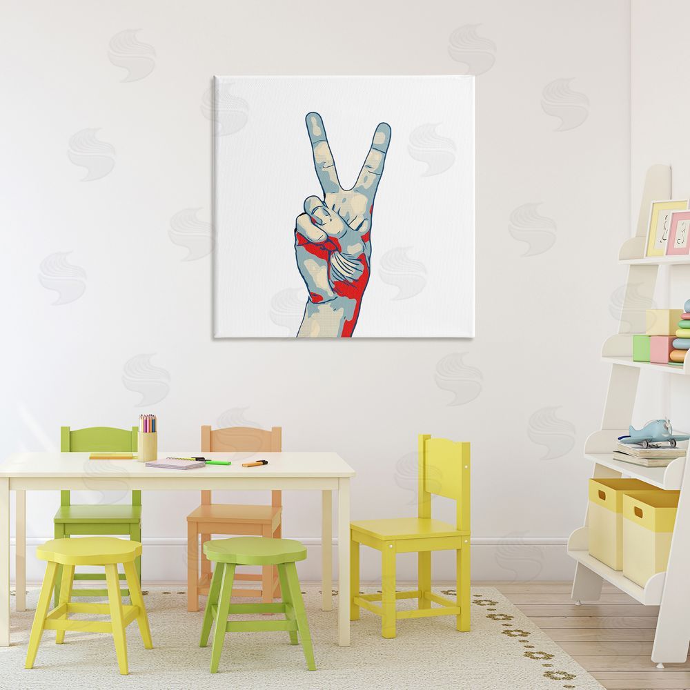 Kim Curinga Pop Style Peace Gesture Stretched Canvas Wall Art in Room