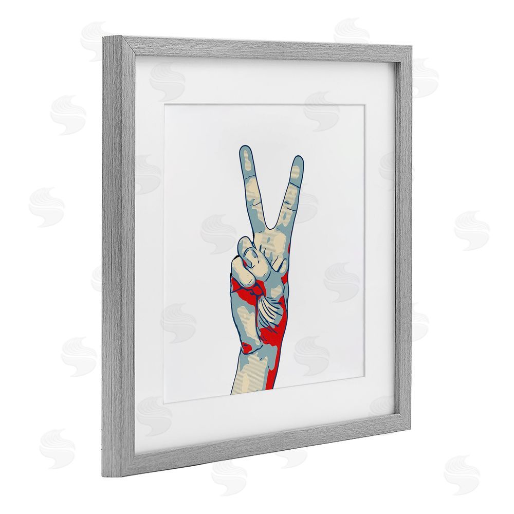 Kim Curinga Pop Style Peace Gesture Gray Framed Print Under Glass Wall Art