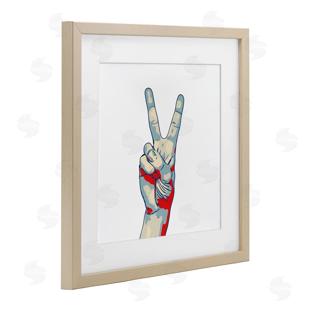 Kim Curinga Pop Style Peace Gesture Brown Framed Print Under Glass Wall Art