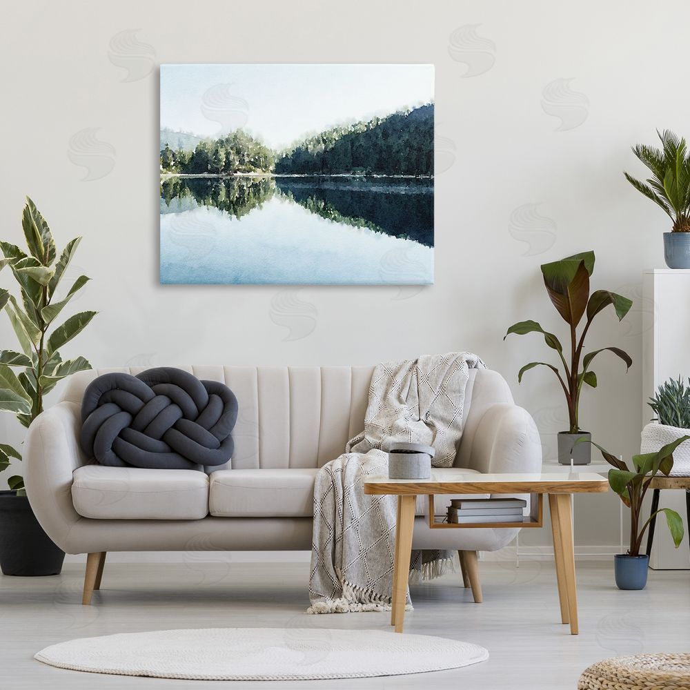 Kim Curinga Blue Lake Reflections Stretched Canvas Wall Art in Room