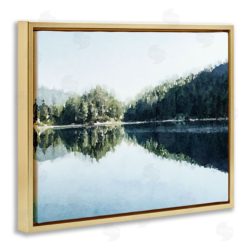 Kim Curinga Blue Lake Reflections Gold Floating Frame Canvas Wall Art Print