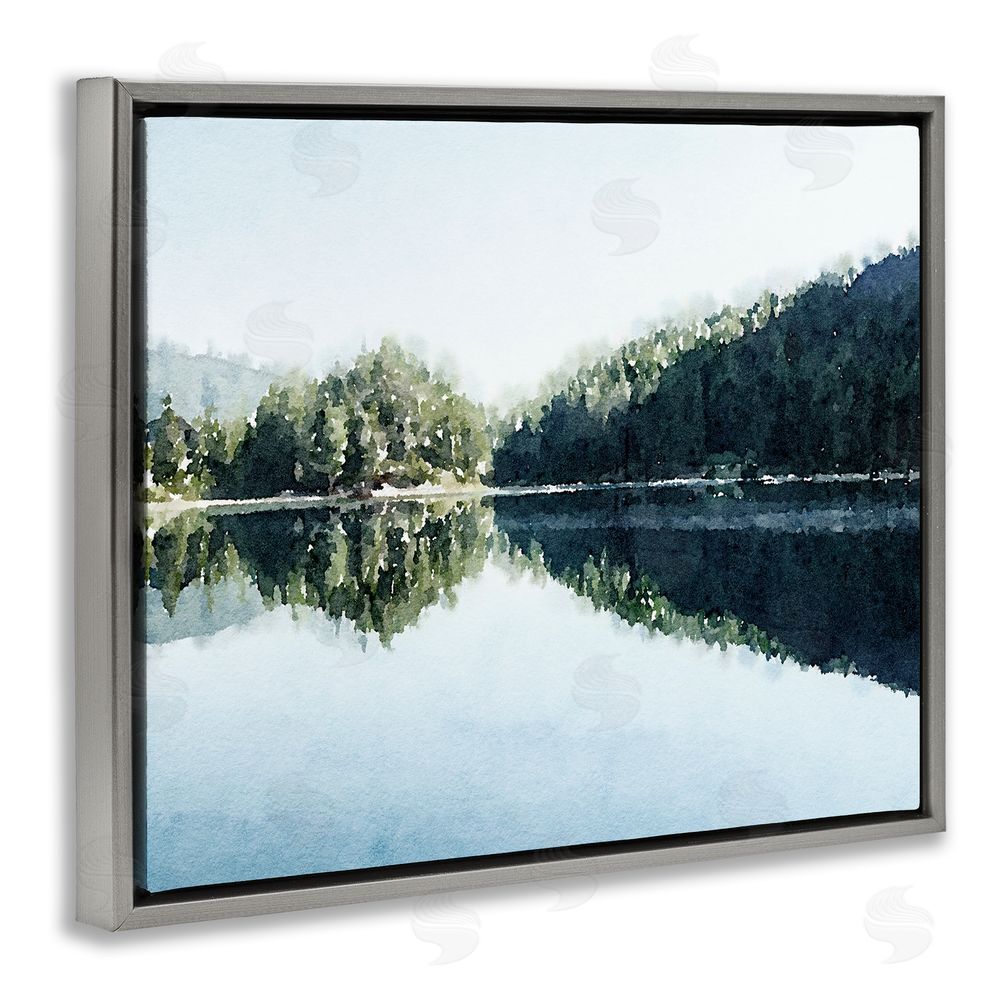 Kim Curinga Blue Lake Reflections Gray Floating Frame Canvas Wall Art Print