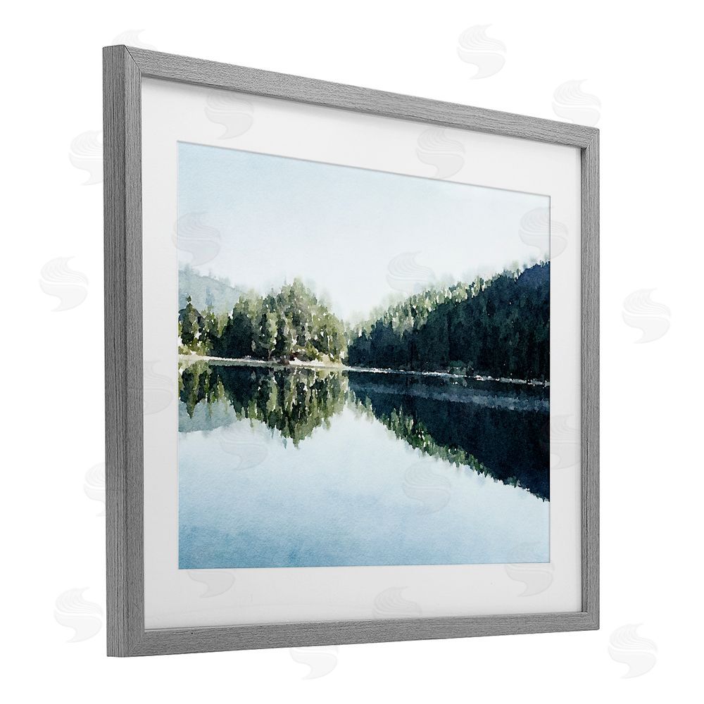 Kim Curinga Blue Lake Reflections Gray Framed Print Under Glass Wall Art