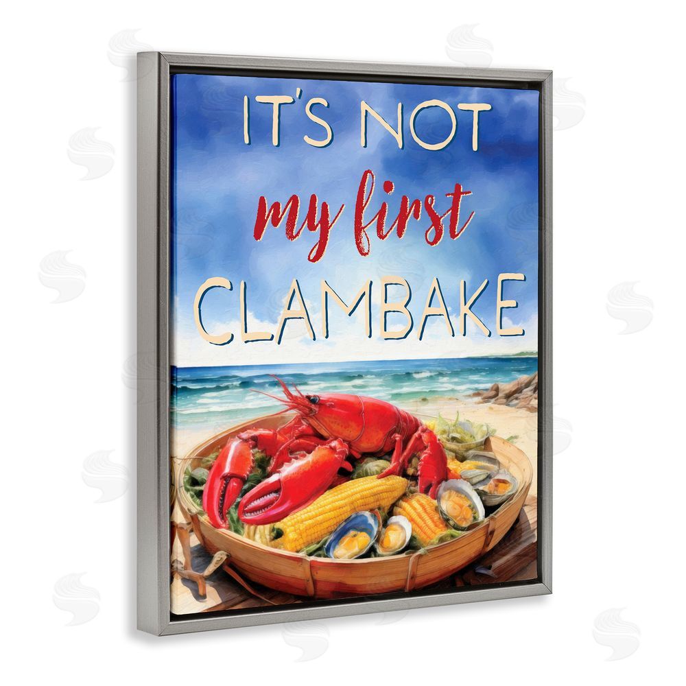 Grotto Studios Not My First Clambake Gray Floating Frame Canvas Wall Art Print