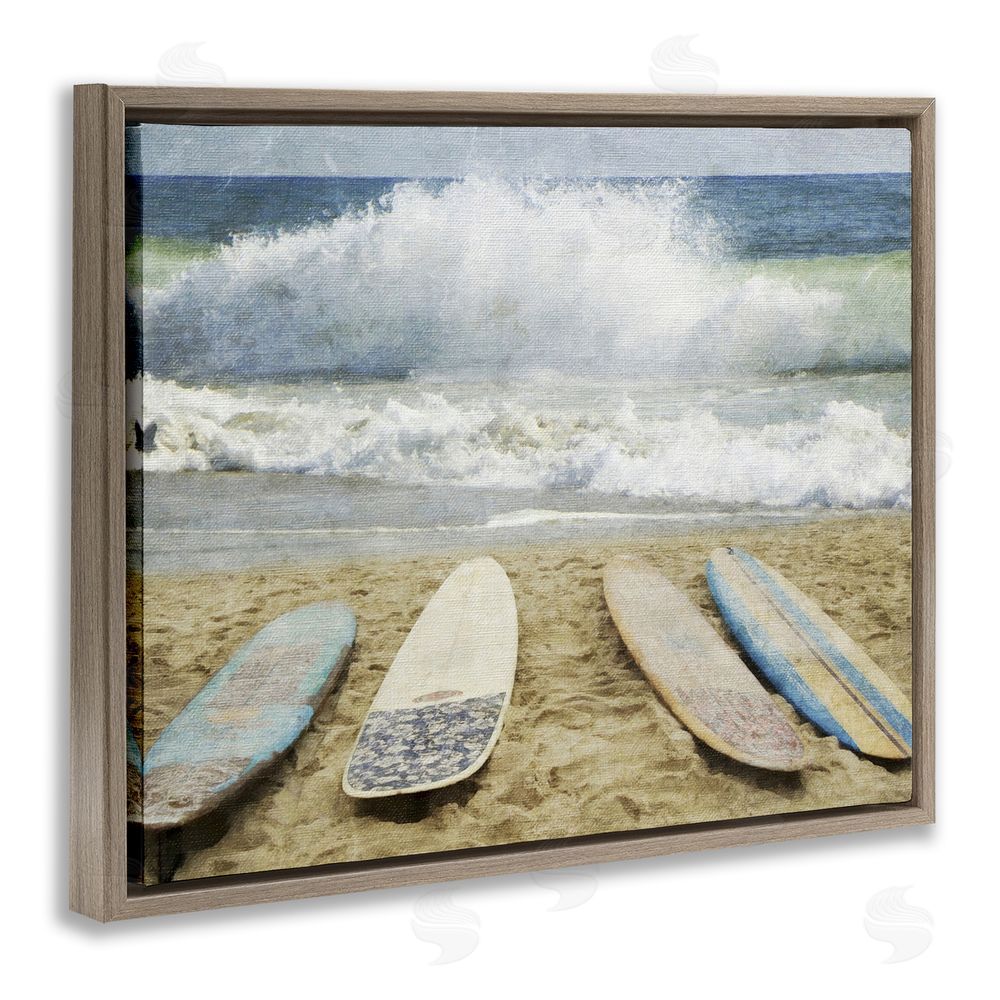 Grotto Studios Surfboards At The Ready Brown Floating Frame Canvas Wall Art Print