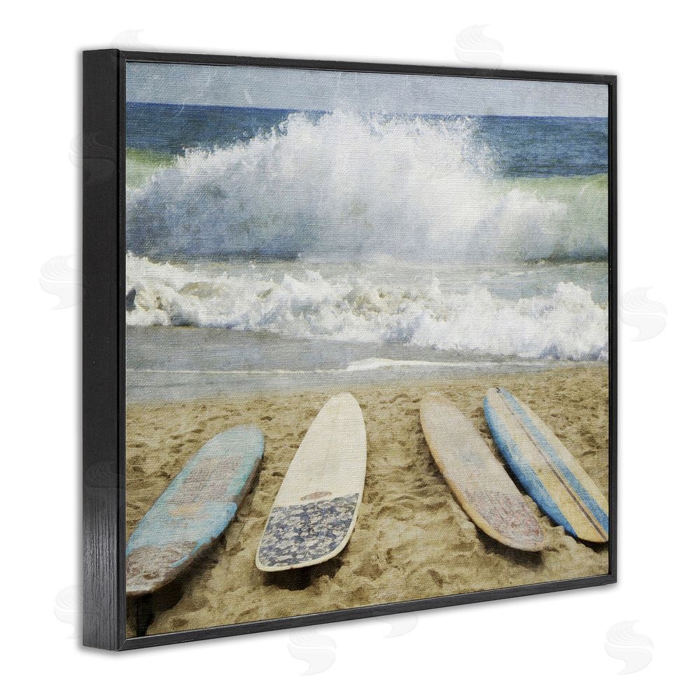 Grotto Studios Surfboards At The Ready Black Framed Giclee Wall Art Print