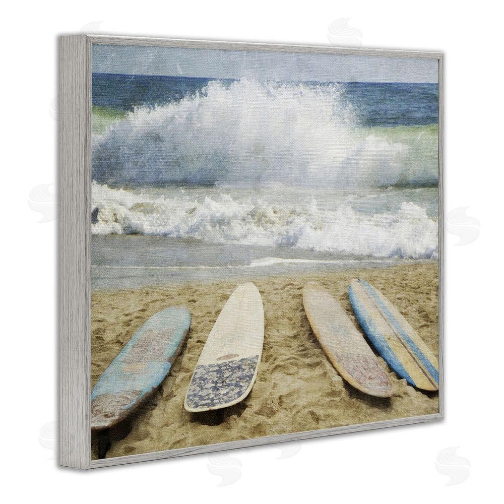 Grotto Studios Surfboards At The Ready Gray Framed Giclee Wall Art Print