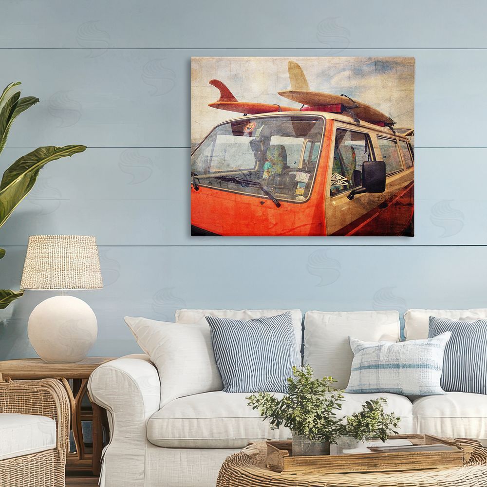 Grotto Studios Surf Bus Vintage Distressed Stretched Canvas Wall Art in Room