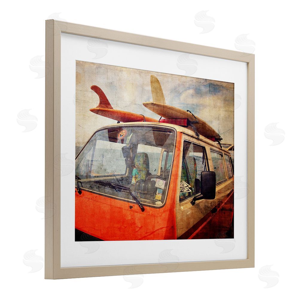 Grotto Studios Surf Bus Vintage Distressed Birch Framed Print Under Glass Wall Art