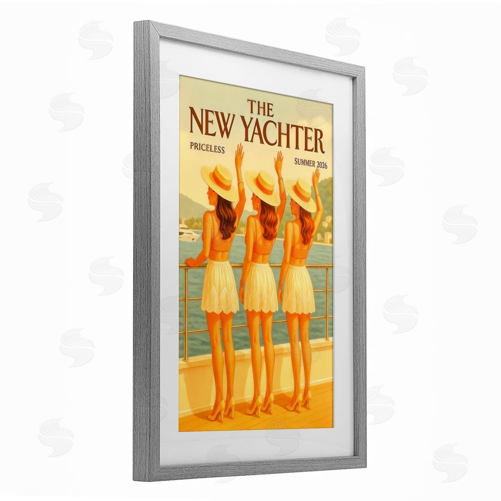 Grotto Studios Magazine Parody Fashion Trio Gray Framed Print Under Glass Wall Art