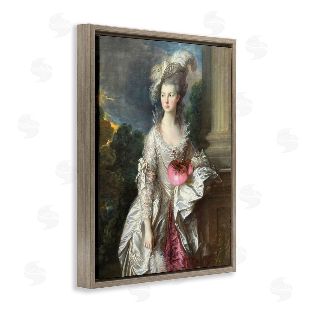Grotto Studios Historical Lady with Boxing Glove Brown Floating Frame Canvas Wall Art Print