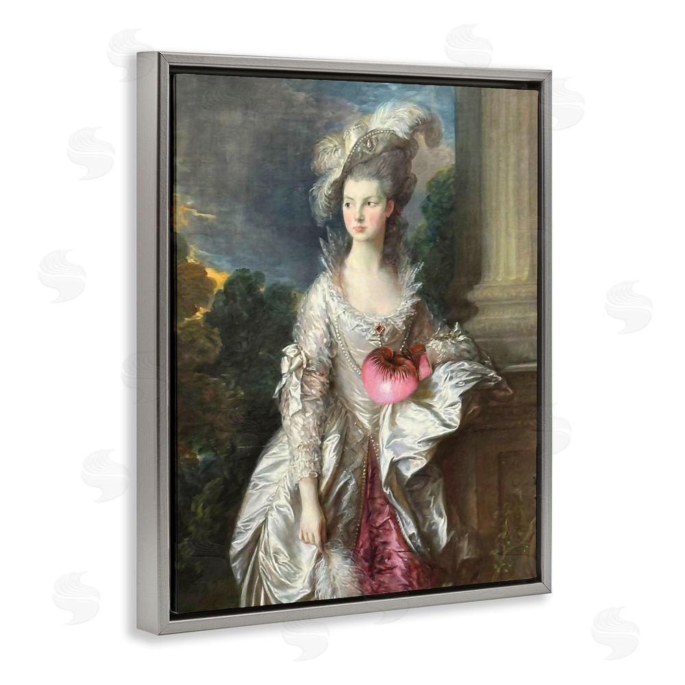 Grotto Studios Historical Lady with Boxing Glove Gray Floating Frame Canvas Wall Art Print