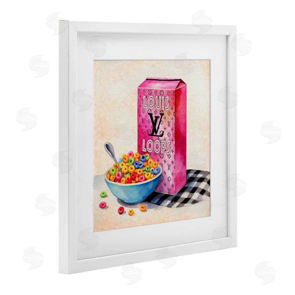 Grotto Studios Fashion Loops Cereal White Framed Print Under Glass Wall Art