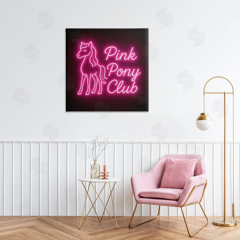 Grotto Studios Pink Pony Club Neon Stretched Canvas Wall Art in Room