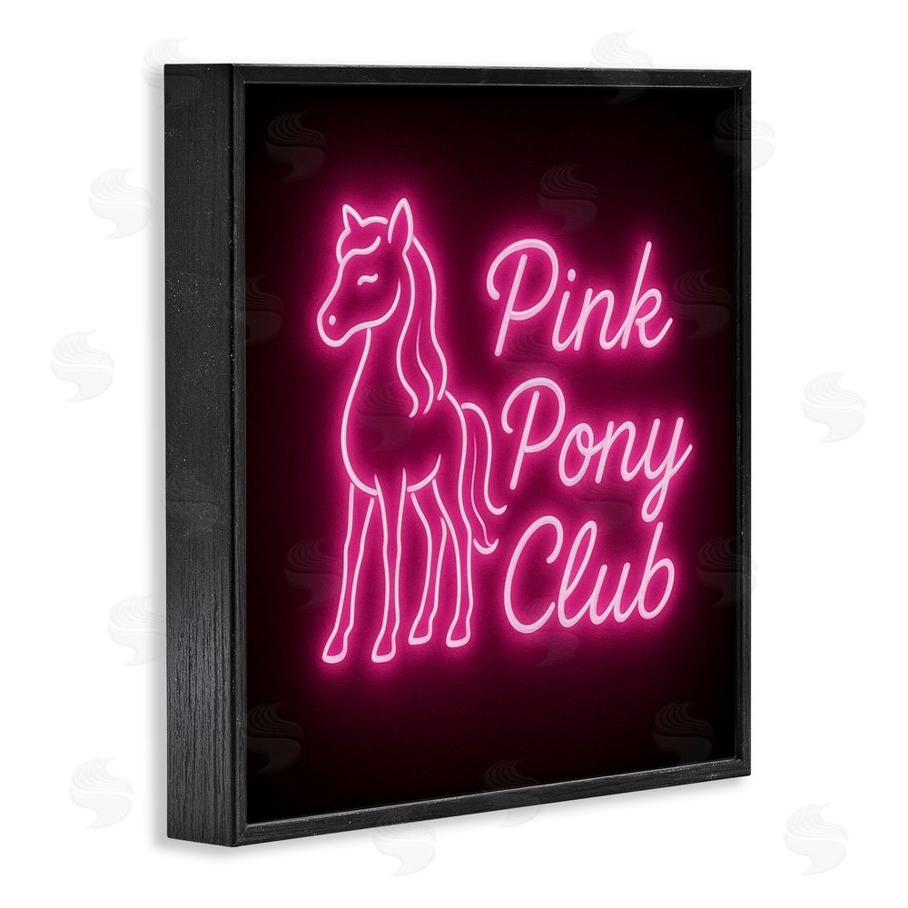 Grotto Studios Pink Pony Club Neon Black Framed Giclee Wall Art Print