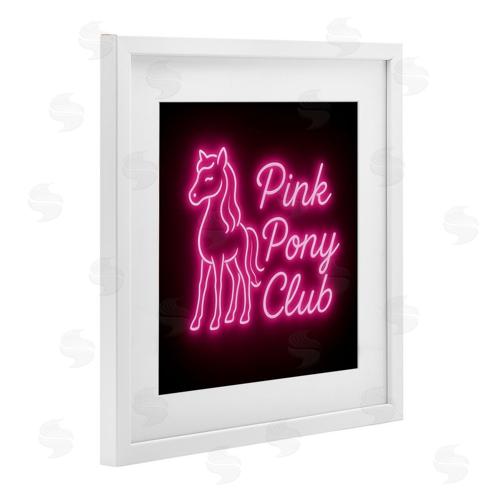 Grotto Studios Pink Pony Club Neon White Framed Print Under Glass Wall Art