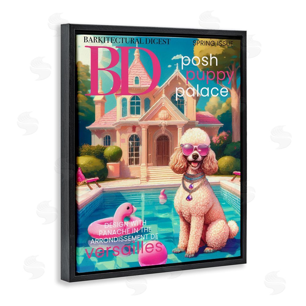 Grotto Studios Poodle Magazine Parody Black Floating Frame Canvas Wall Art Print